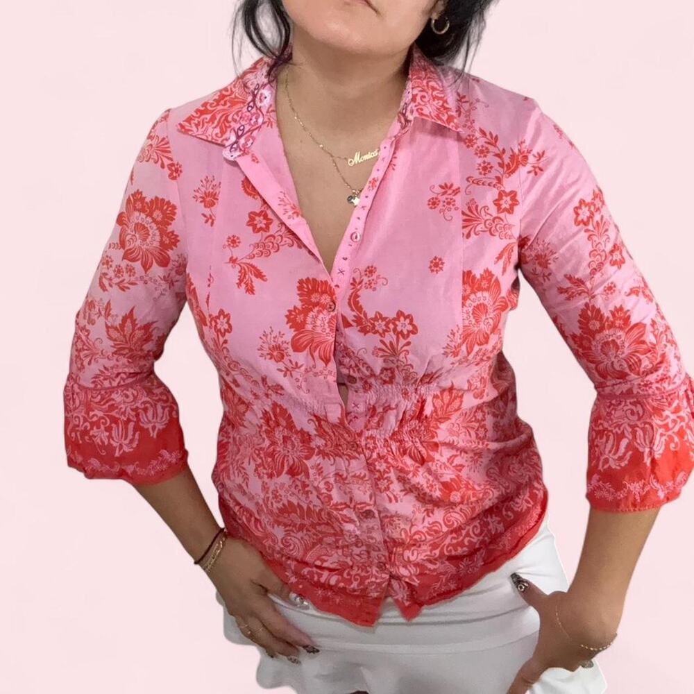 Robert Graham Size M Pink & Orange Floral Embroidered Tunic Quiet Luxury